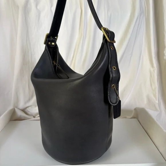 Coach 1970’s Black Leather Duffle Feed Sack Made in New York City - Picture 4 of 16